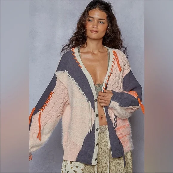 POL NEW Stitch Color Block Knit Cardigan Size L - Picture 4 of 10